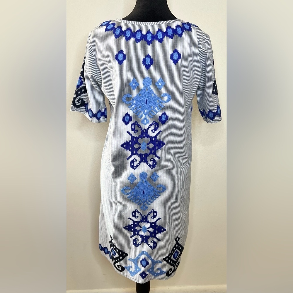 Rose and Rose preppy resort wear embroidered pinstriped tunic dress blue XS EUC - Picture 8 of 10